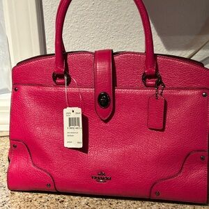 Brand new with tags Coach Mercer 30 Pebbled Leather Satchel - cerise